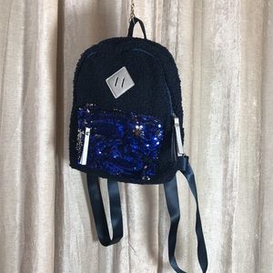 Cat & Jack Navy Blue Sherpa & Sequin Backpack